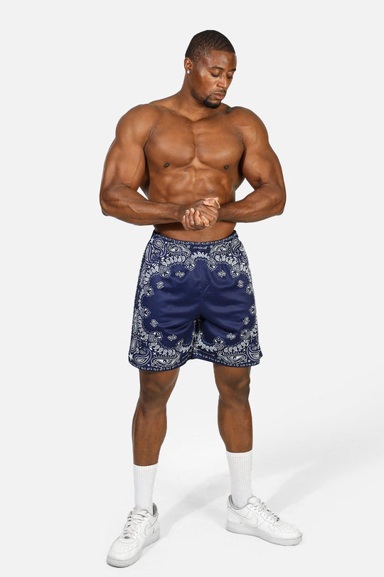 Jersey Mesh 7.5" Gym Shorts - Navy Paisley