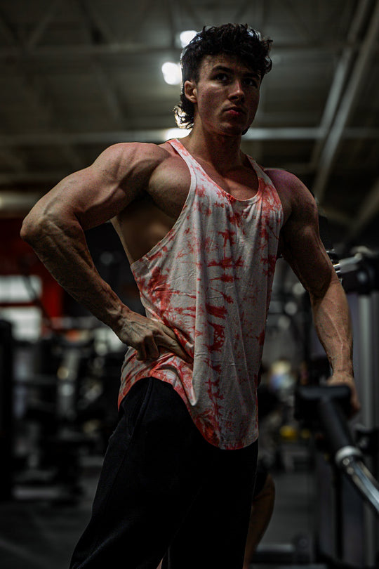 Classic Bodybuilding Racerback Stringer - Red Tie Dye