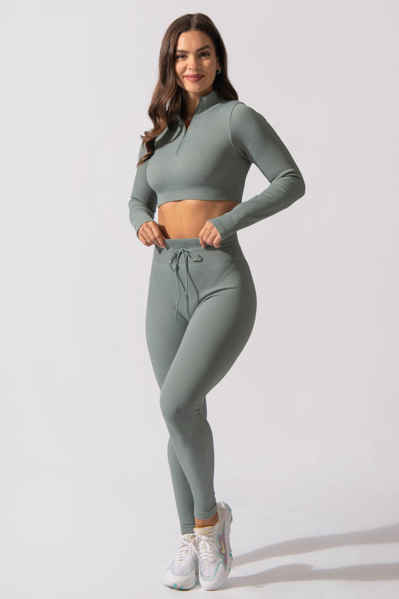 Valentina Seamless Ribbed Long Sleeve Crop Top - Teal – Jed North