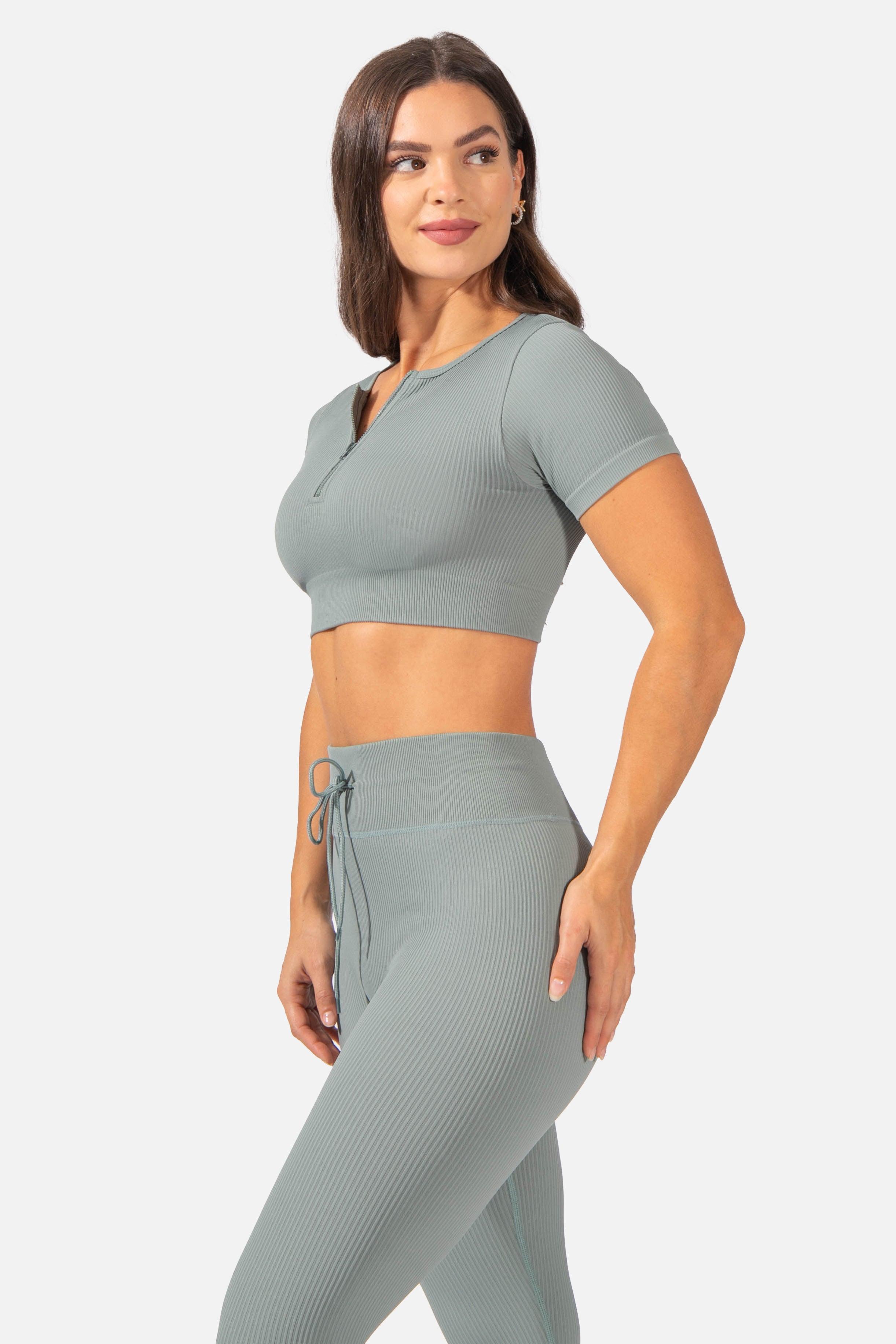 Valentina Seamless Ribbed Short Sleeve Crop Top - Teal – Jed North Canada