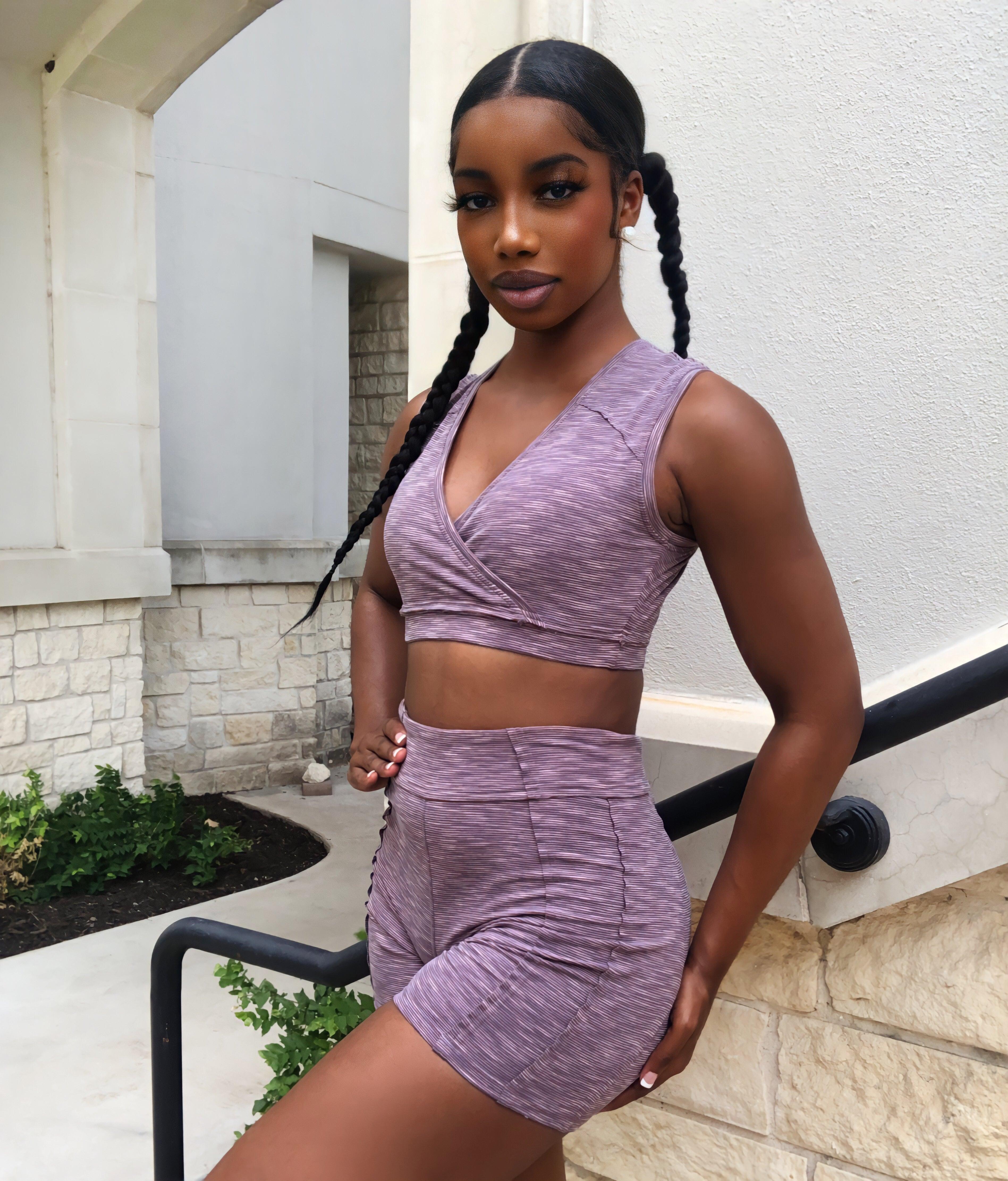 Stripe Texture Fitted Crop Top in Purple - Retro, Indie and Unique Fashion