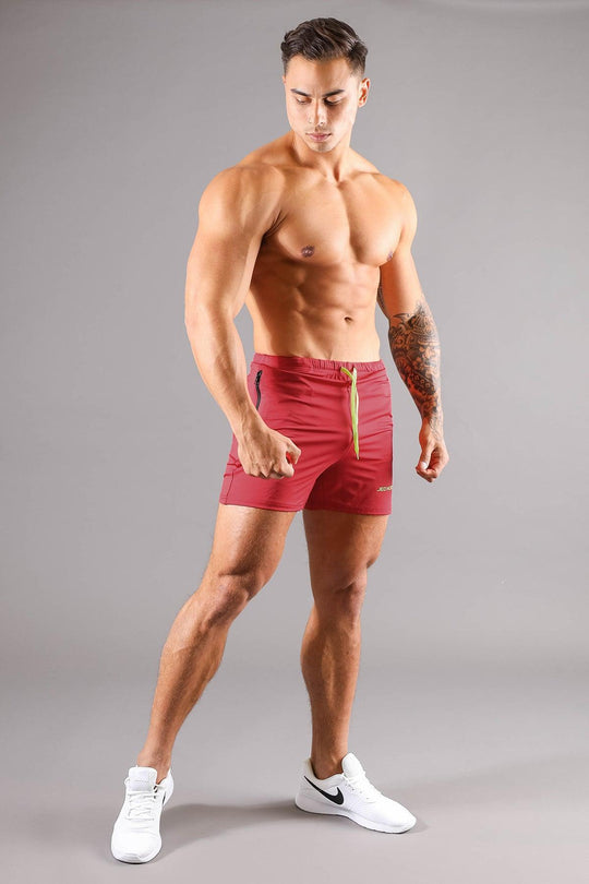 Agile Bodybuilding 4'' Shorts w Zipper Pockets - Crimson Red - Jed North