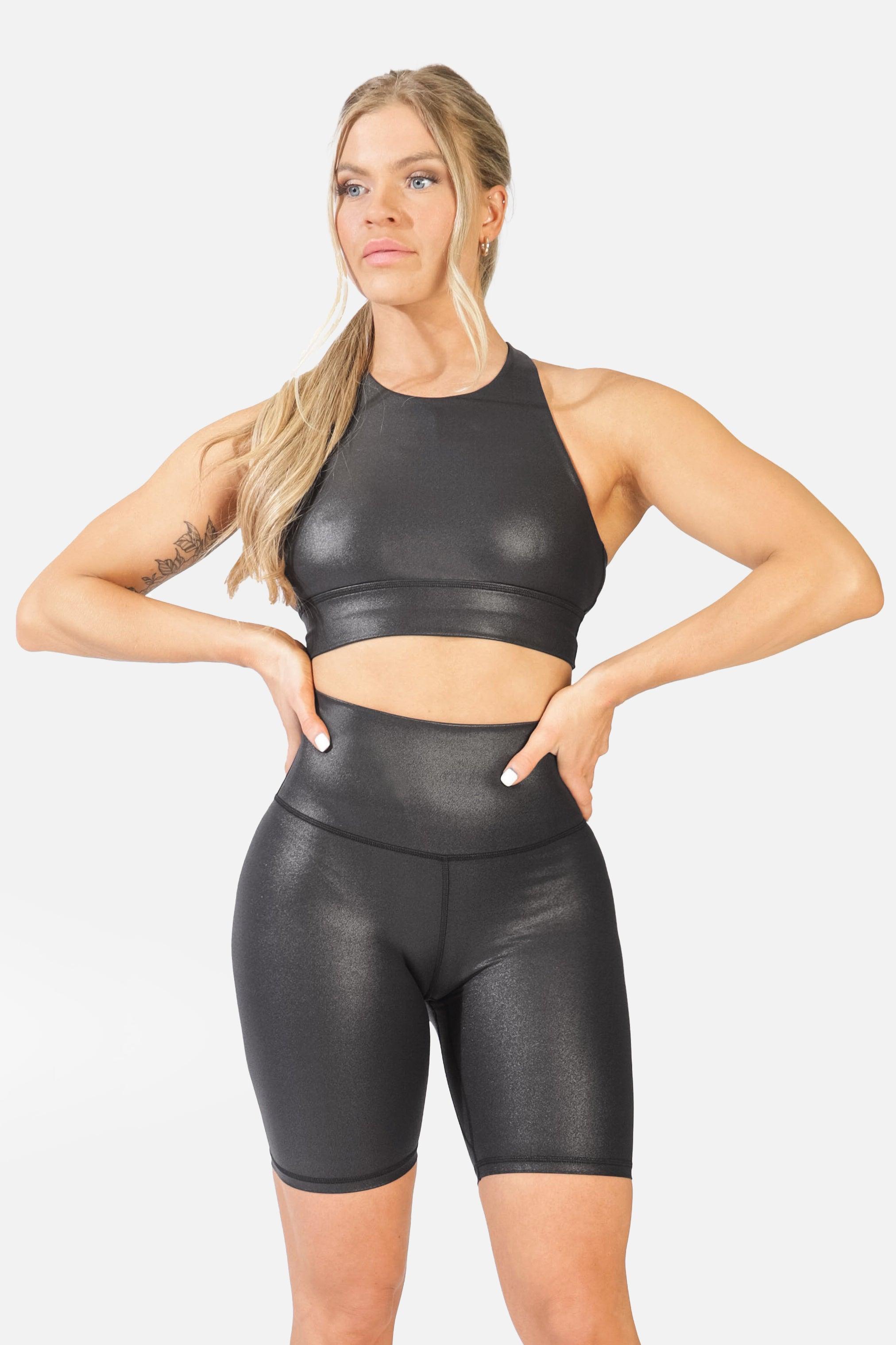 Sexy Neon Trim Fit Principle Athletic Crop Sports Bra Top - Black