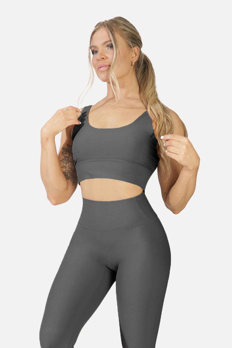 Twist Front Ribbed Sleeveless Low-Impact Sports Bra in Grey - Retro, Indie  and Unique Fashion