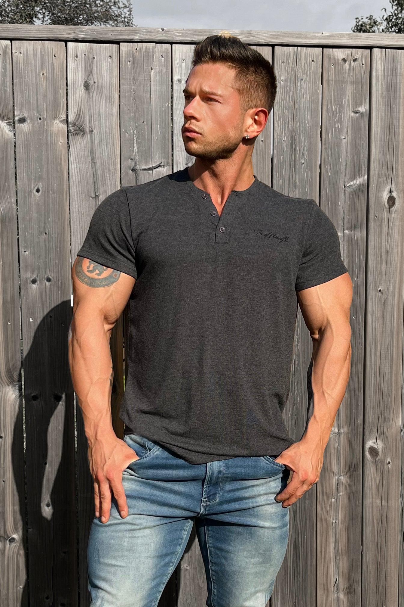 Muscle Fit Henley T-Shirt - Black - Jed North Canada