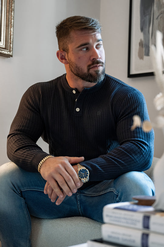 Classic Henley Sweater  - Dark Gray