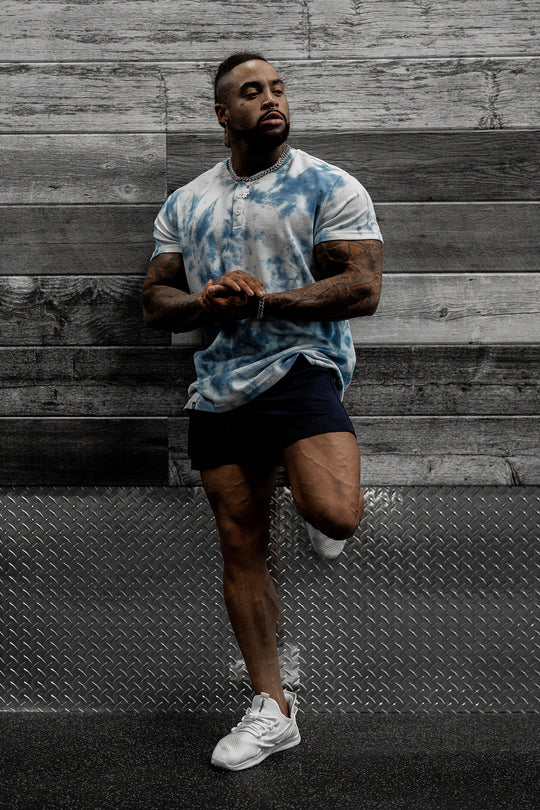 Waffle Henley T-Shirt - Blue Tie Dye