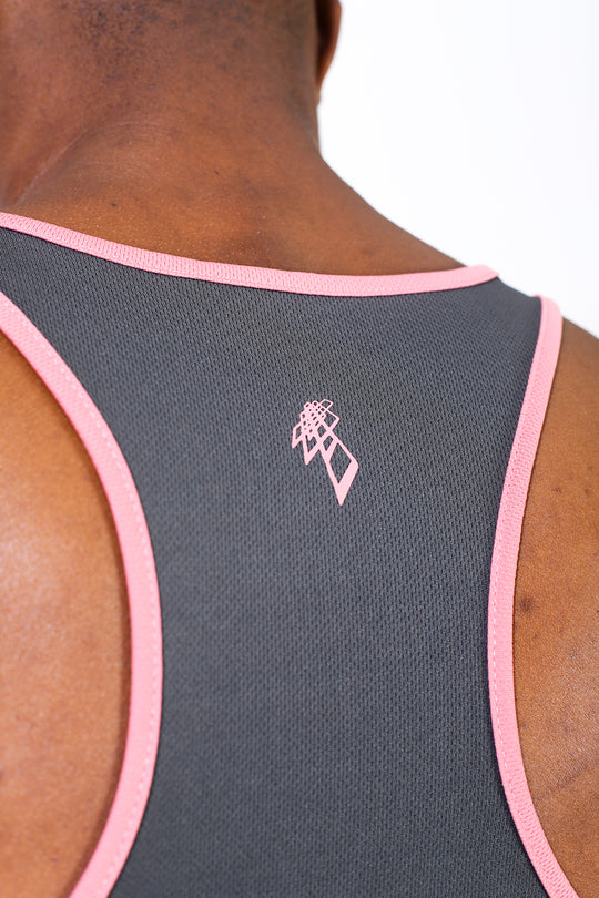 Fast-Dry Bodybuilding Workout Stringer - Gray w Pink