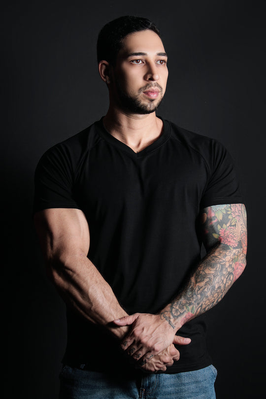 V Neck Muscle-Fit T-Shirt - Black