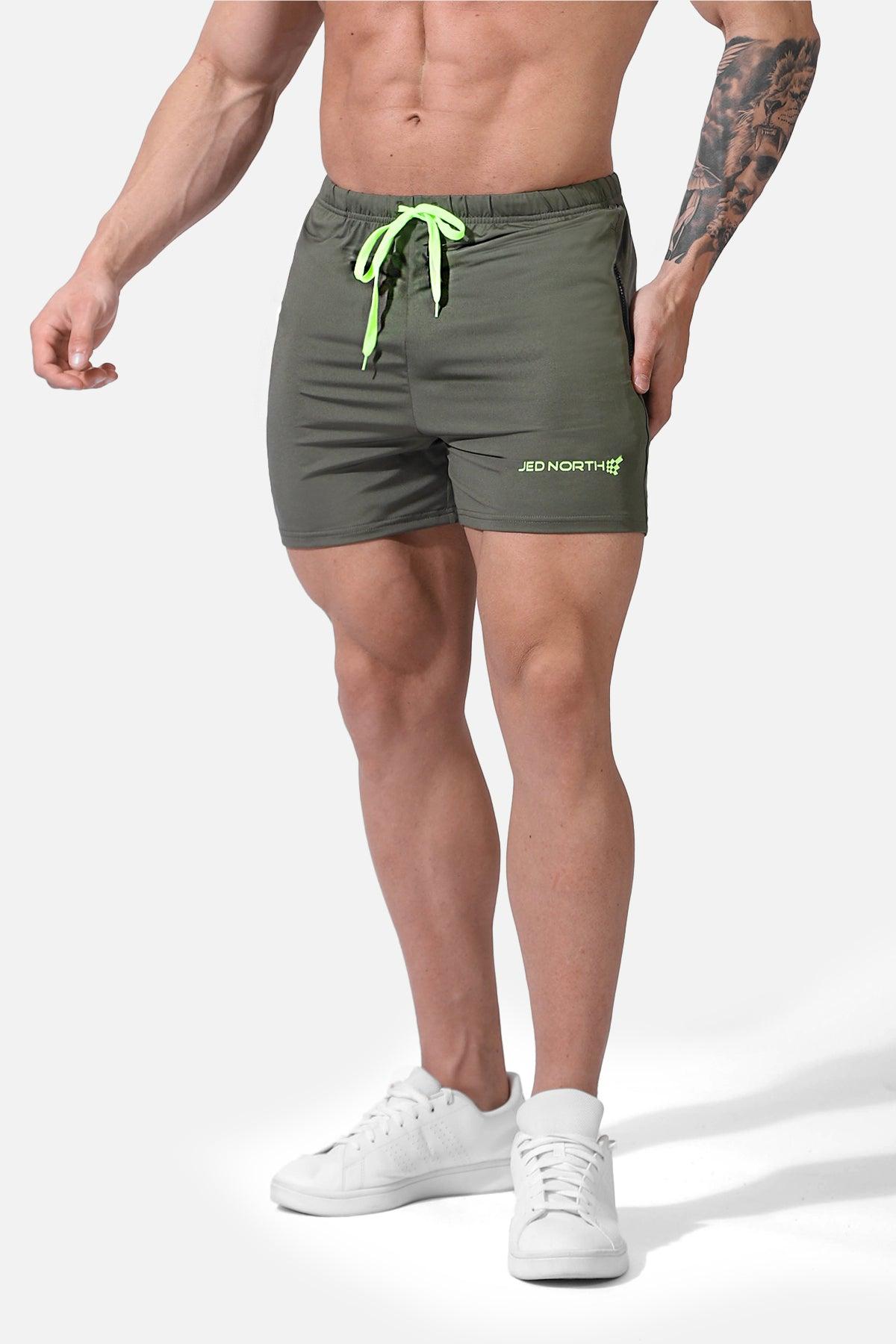Agile Bodybuilding 4'' Shorts w Zipper Pockets - Olive - Jed North Canada
