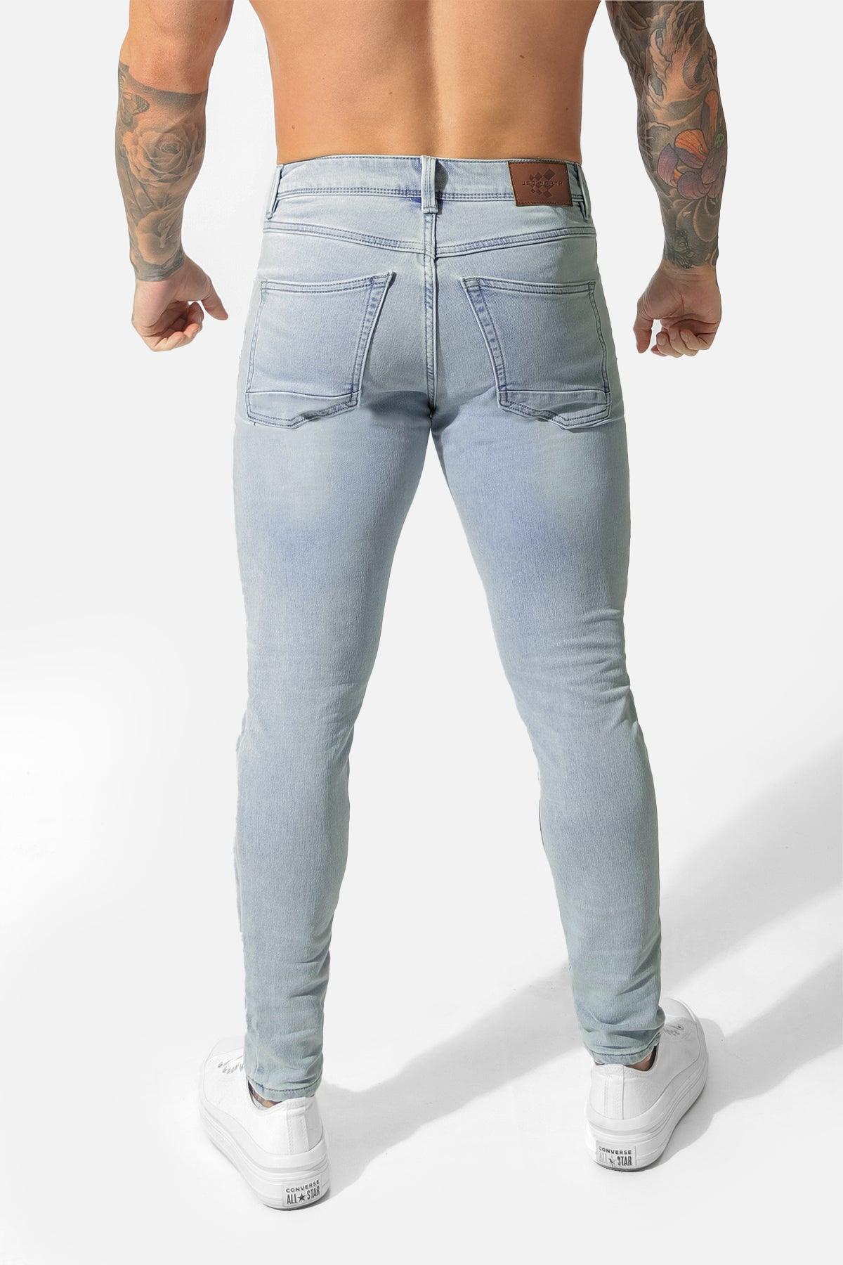 Men's Premium Fitted Stretchy Jeans - Faded Light Blue - Jed North Canada