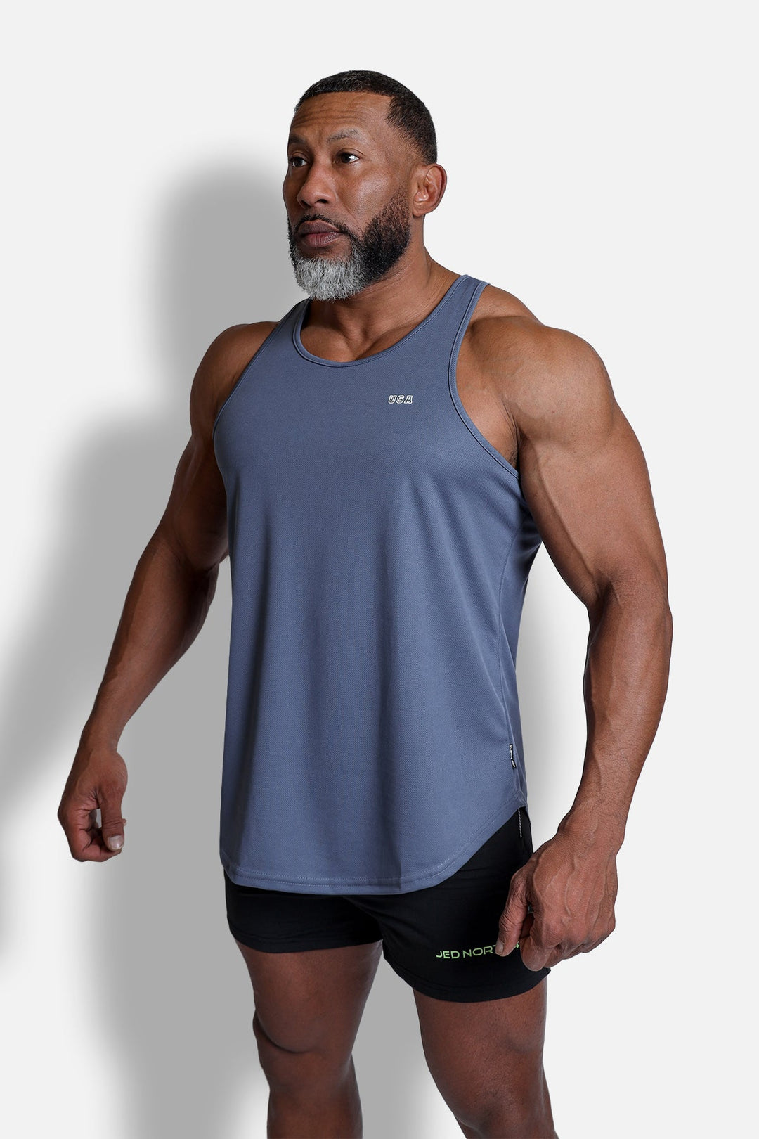 Fast-Dry Bodybuilding Workout Stringer - Gray USA Logo