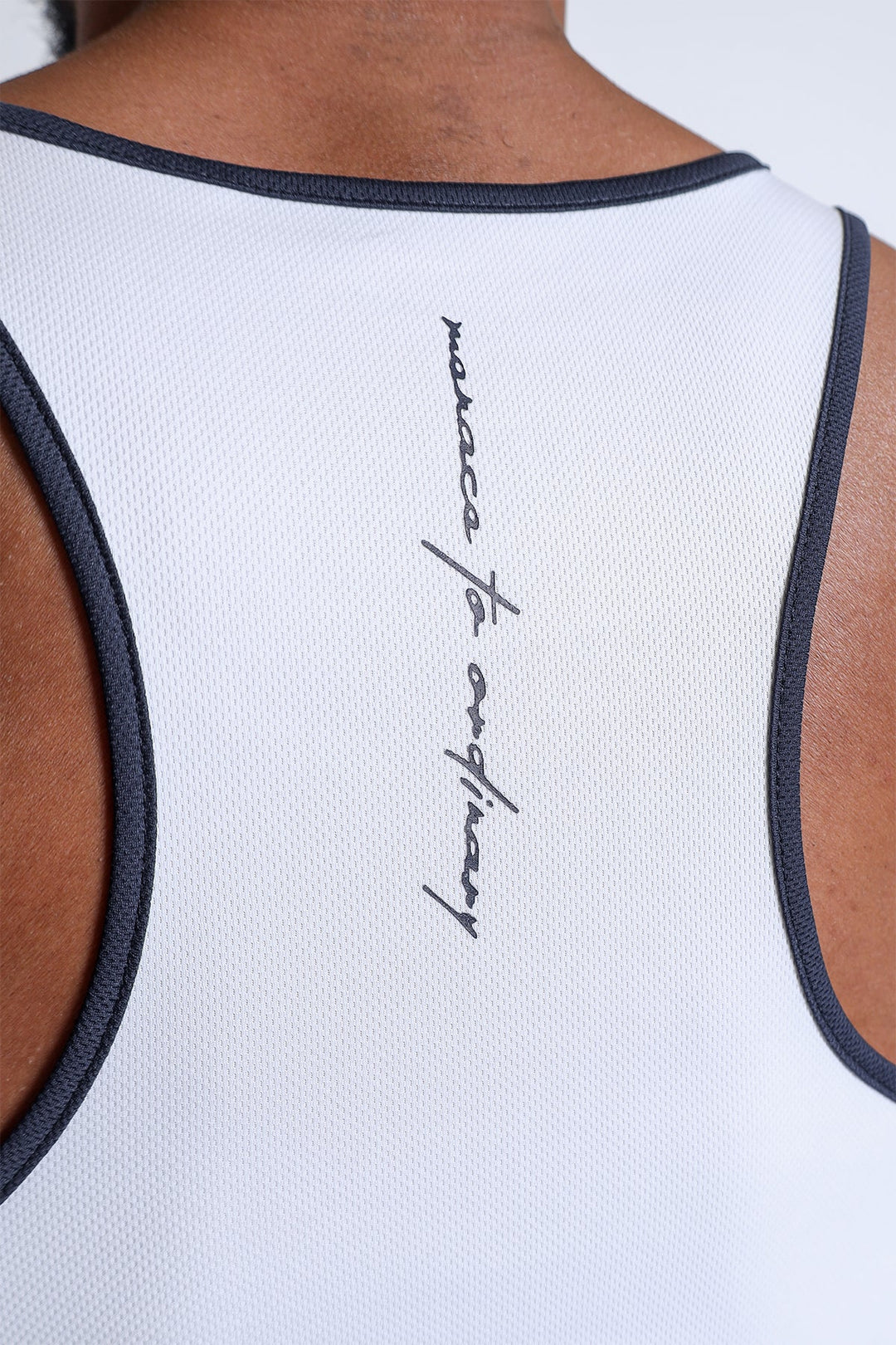 Fast-Dry Bodybuilding Workout Stringer - White w/ Navy Menace