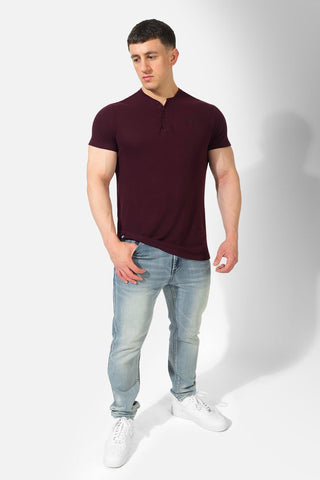 Muscle Fit Henley T-Shirt - Maroon - Jed North Canada