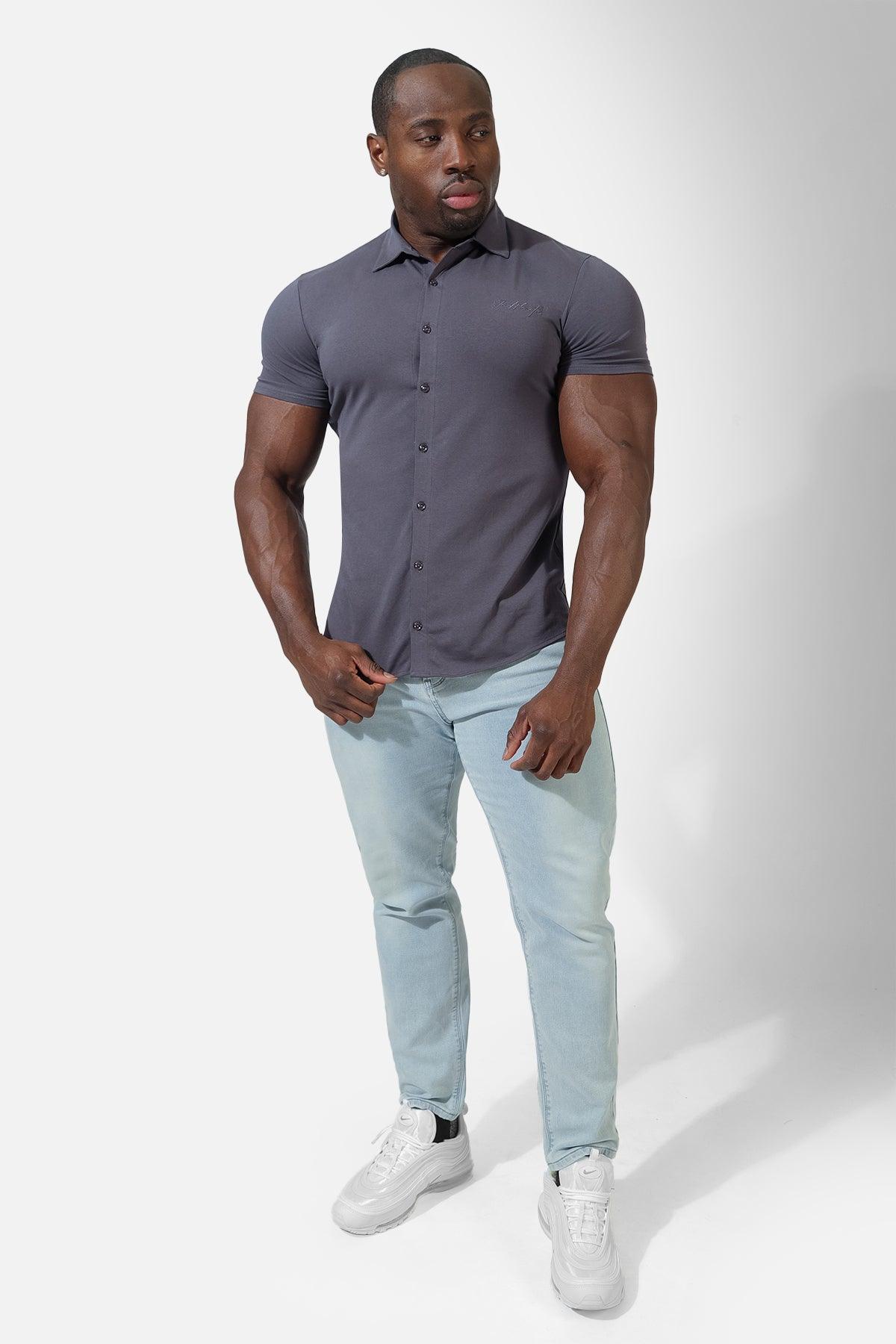 Button-up Muscle T-Shirt - Navy - Jed North Canada