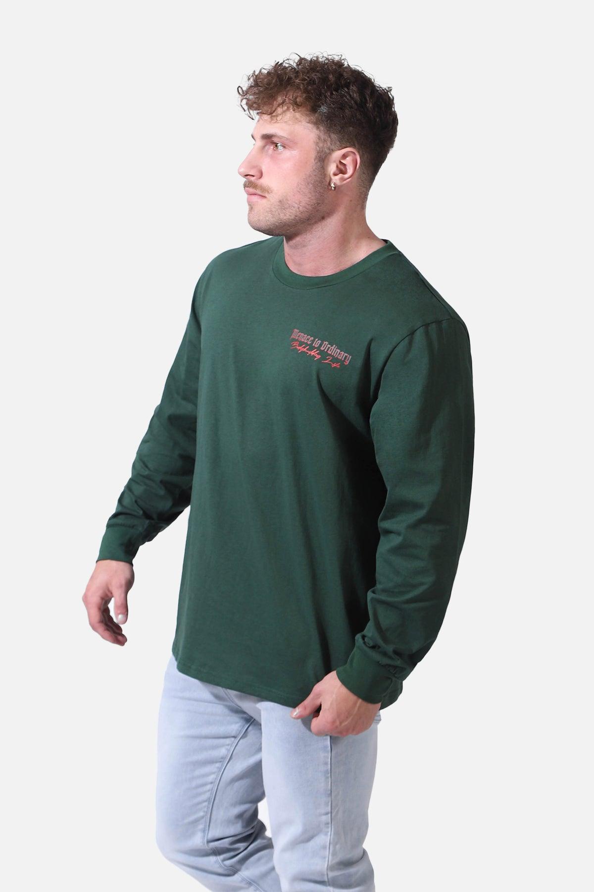 Retro Gym Long Sleeve T-Shirt - Dark Green - Jed North Canada