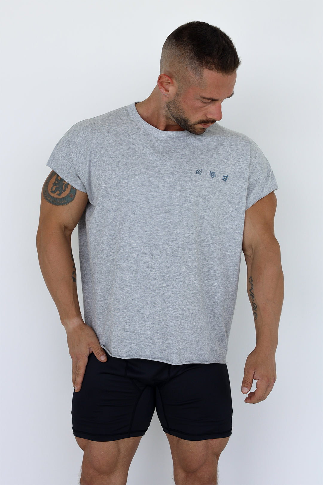 Oversized Raw-Cut Cropped Tee - Heather Gray