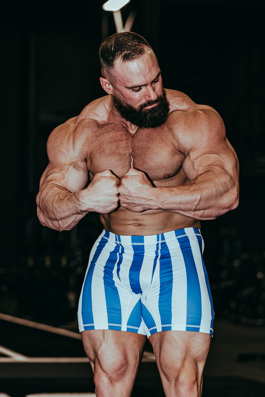Retro Bodybuilding Shorts - Blue & White