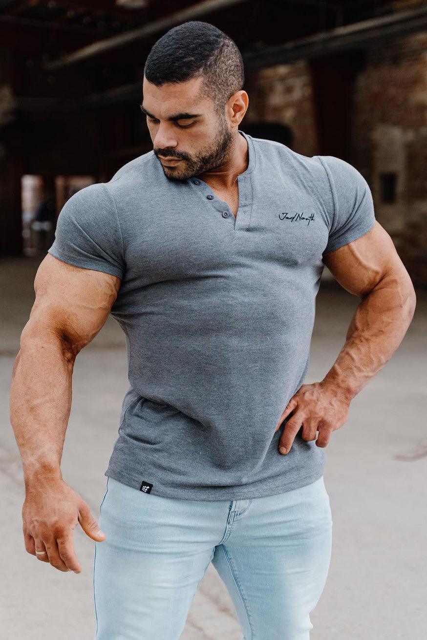 Muscle Fit Henley T-Shirt - Gray - Jed North Canada