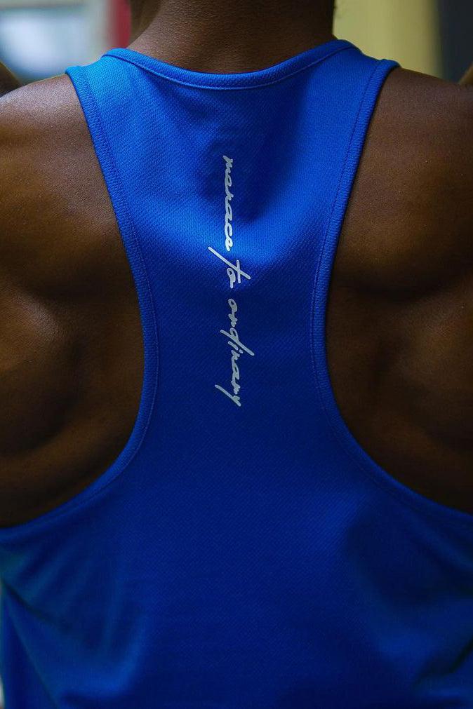 Fast-Dry Bodybuilding Workout Stringer - Blue Logo - Jed North Canada