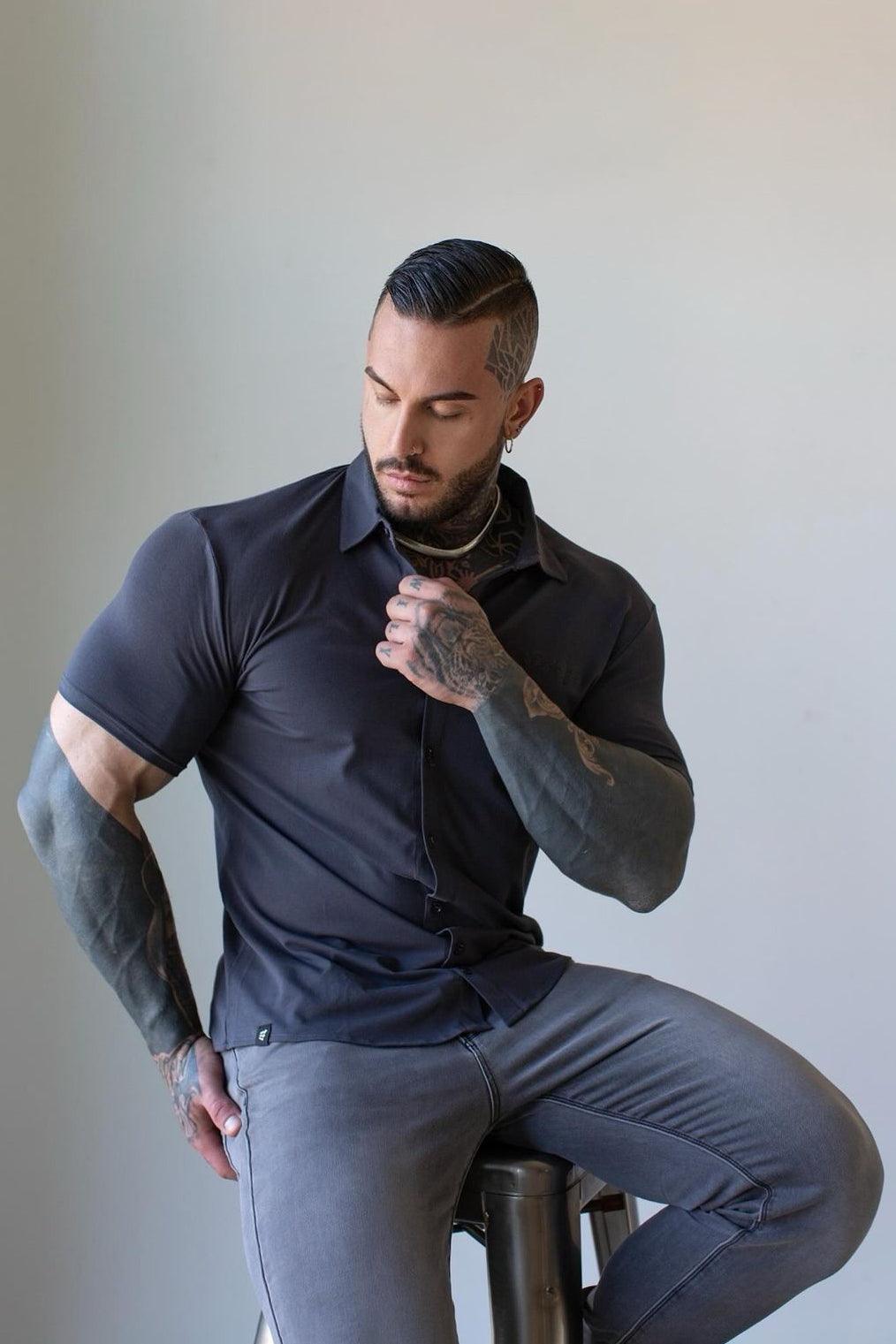 Button-up Muscle T-Shirt - Navy - Jed North Canada