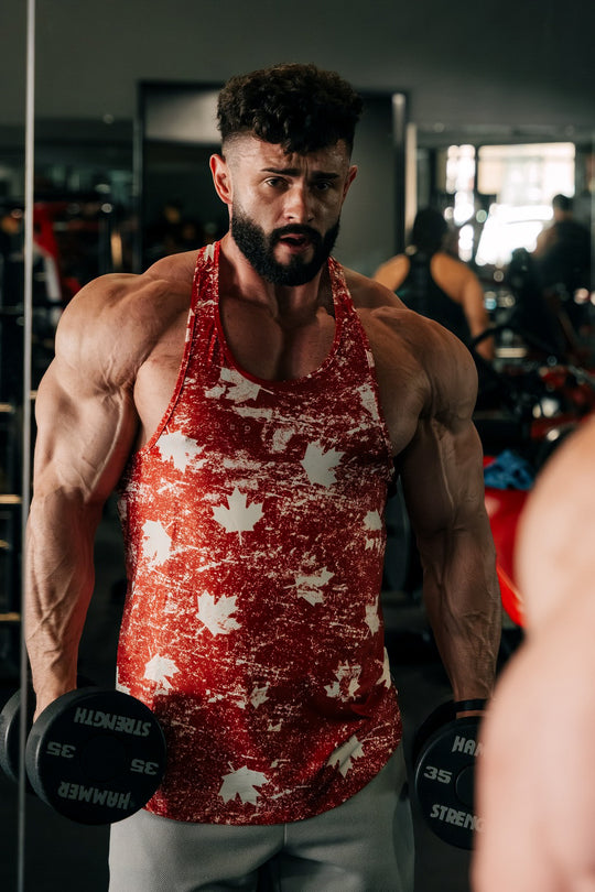 Graphic Muscle Stringer - Red Maple Leaf