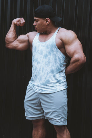 Classic Bodybuilding Racerback Stringer - Gray Tie Dye