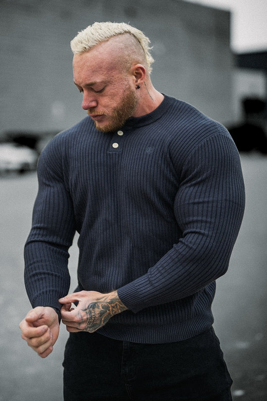 Classic Henley Sweater  - Dark Gray