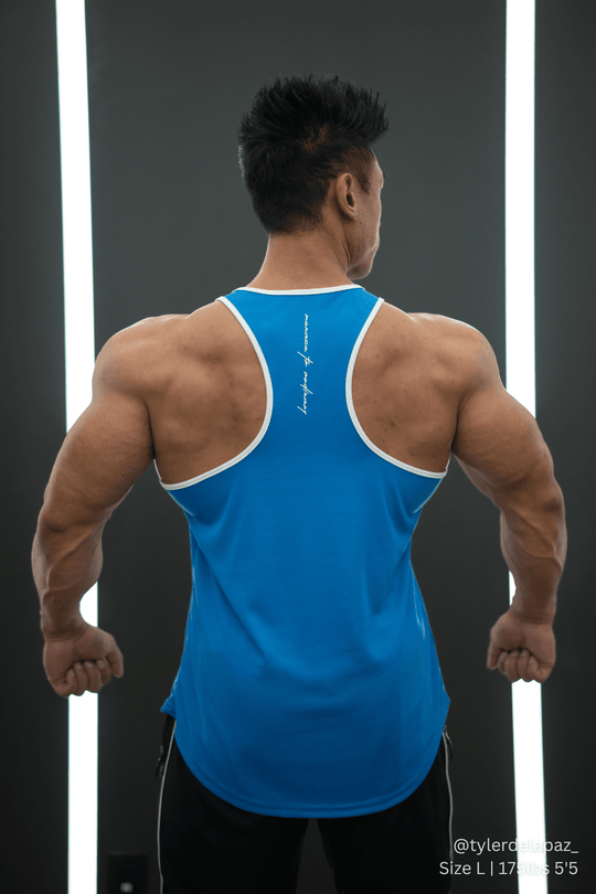 Fast-Dry Bodybuilding Workout Stringer - Blue with White