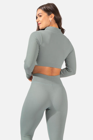 Valentina Seamless Ribbed Long Sleeve Crop Top - Teal - Jed North Canada