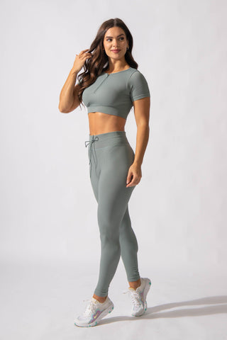 Valentina Seamless Ribbed Short Sleeve Crop Top - Teal - Jed North Canada