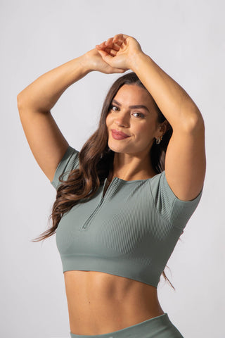 Valentina Seamless Ribbed Short Sleeve Crop Top - Teal - Jed North Canada