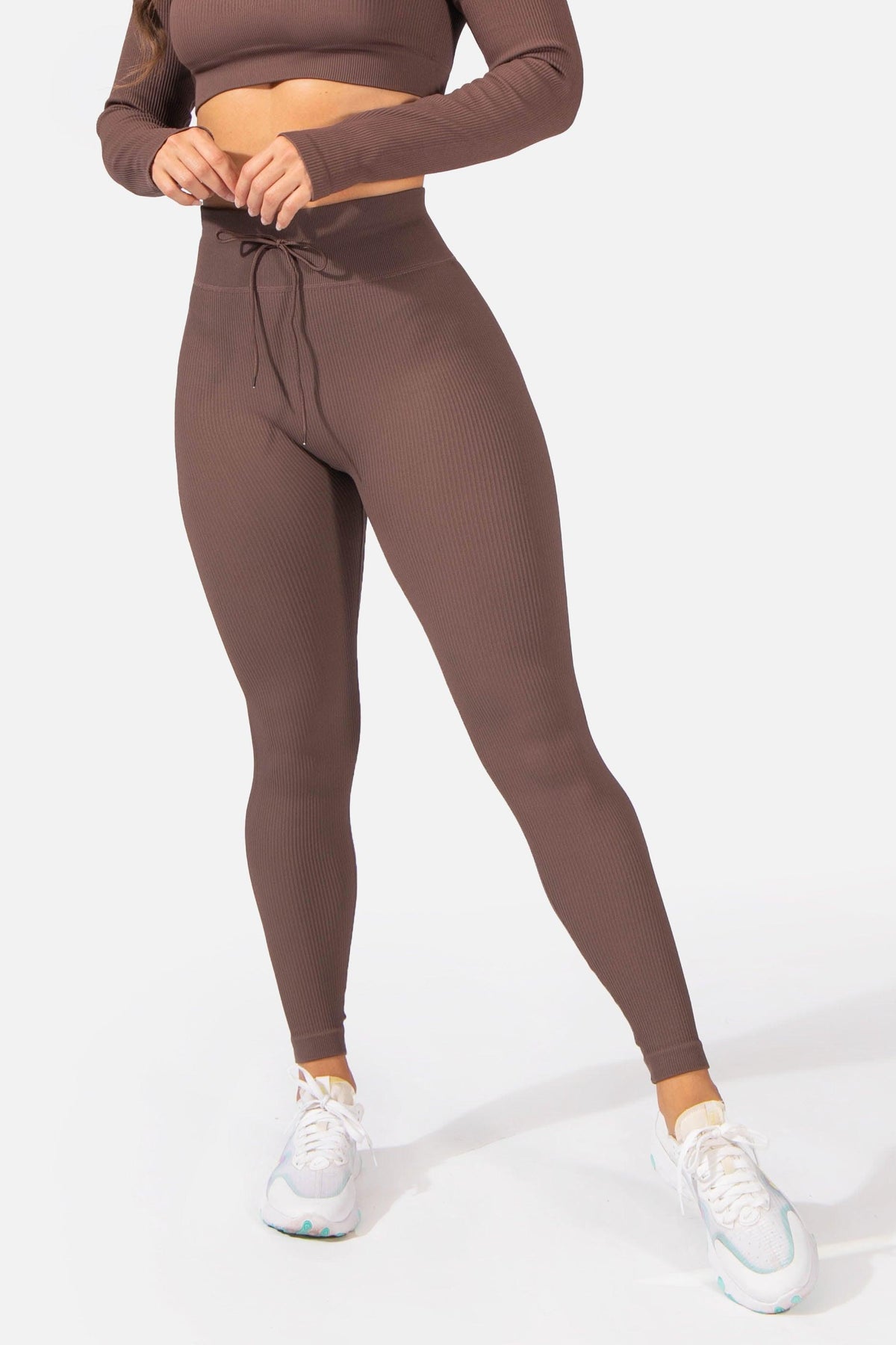 Taupe Ribbed Waistband Cotton Leggings