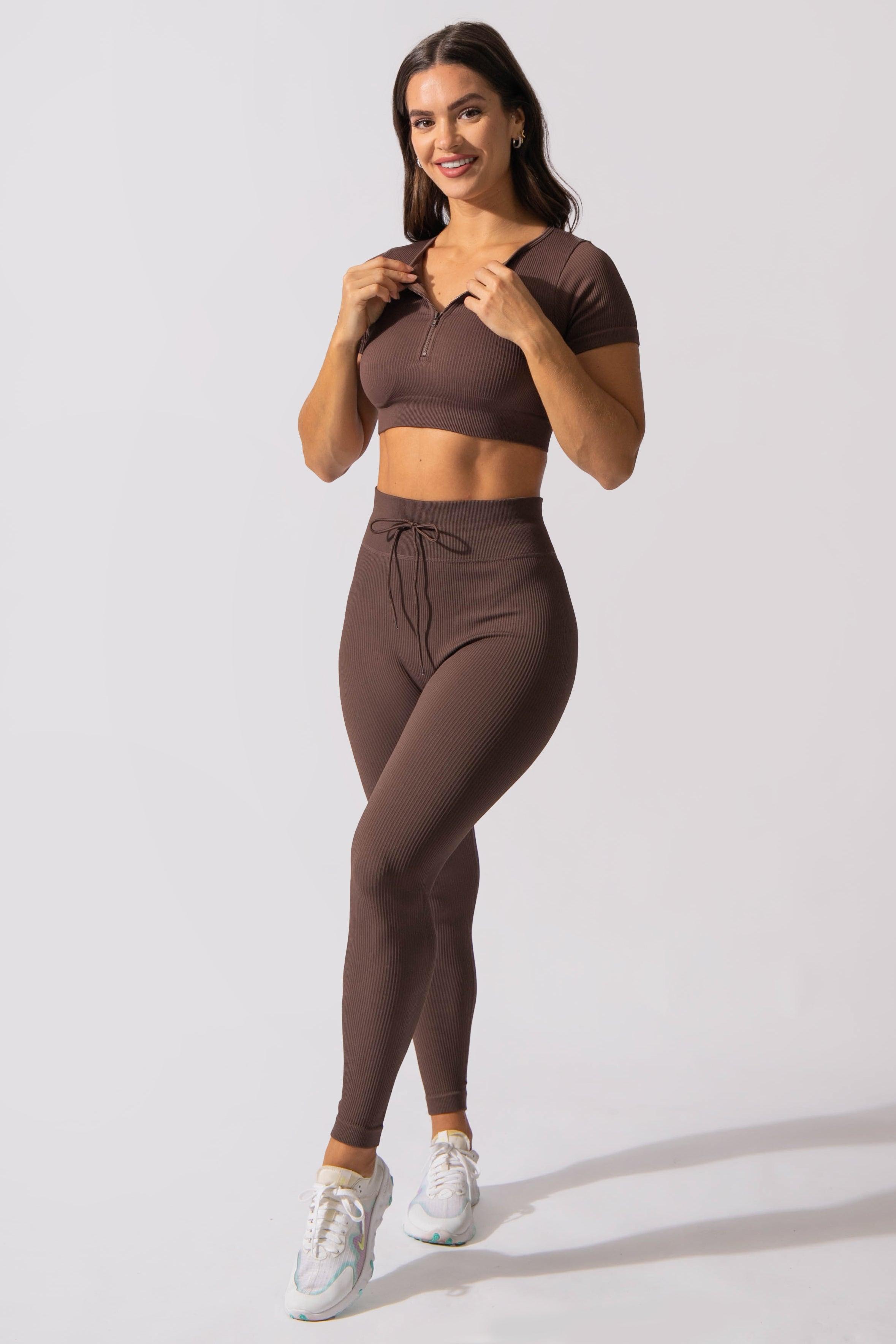 Valentina Ribbed Seamless Leggings - Brown - Jed North Canada