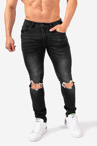 Men's Knee Ripped Skinny Jeans - Black (6616733941827)