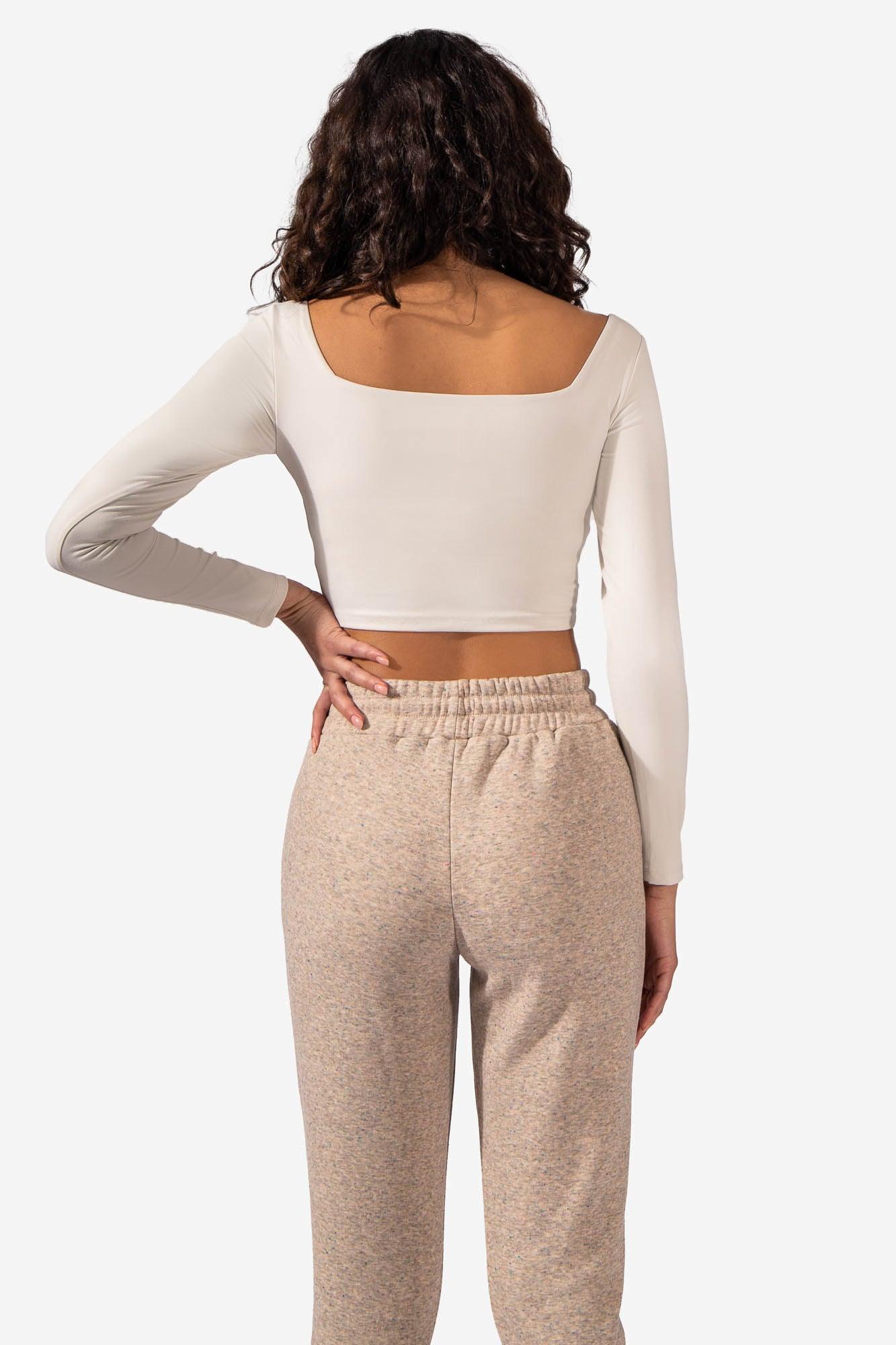 Parallel Square Neck Long Sleeve Crop Top - Cream - Jed North Canada