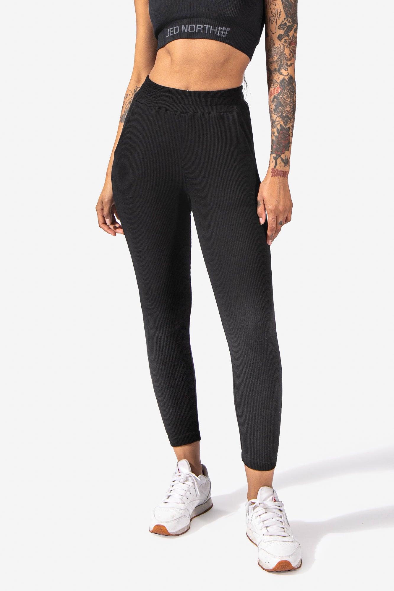 Ribbed Lounge Joggers with Pockets - Black (6610106187843)