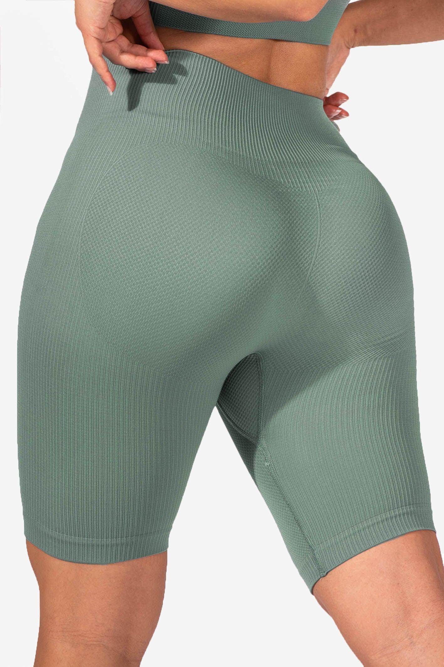 High-Waisted Ribbed Biker Shorts - Teal (6567263436867)