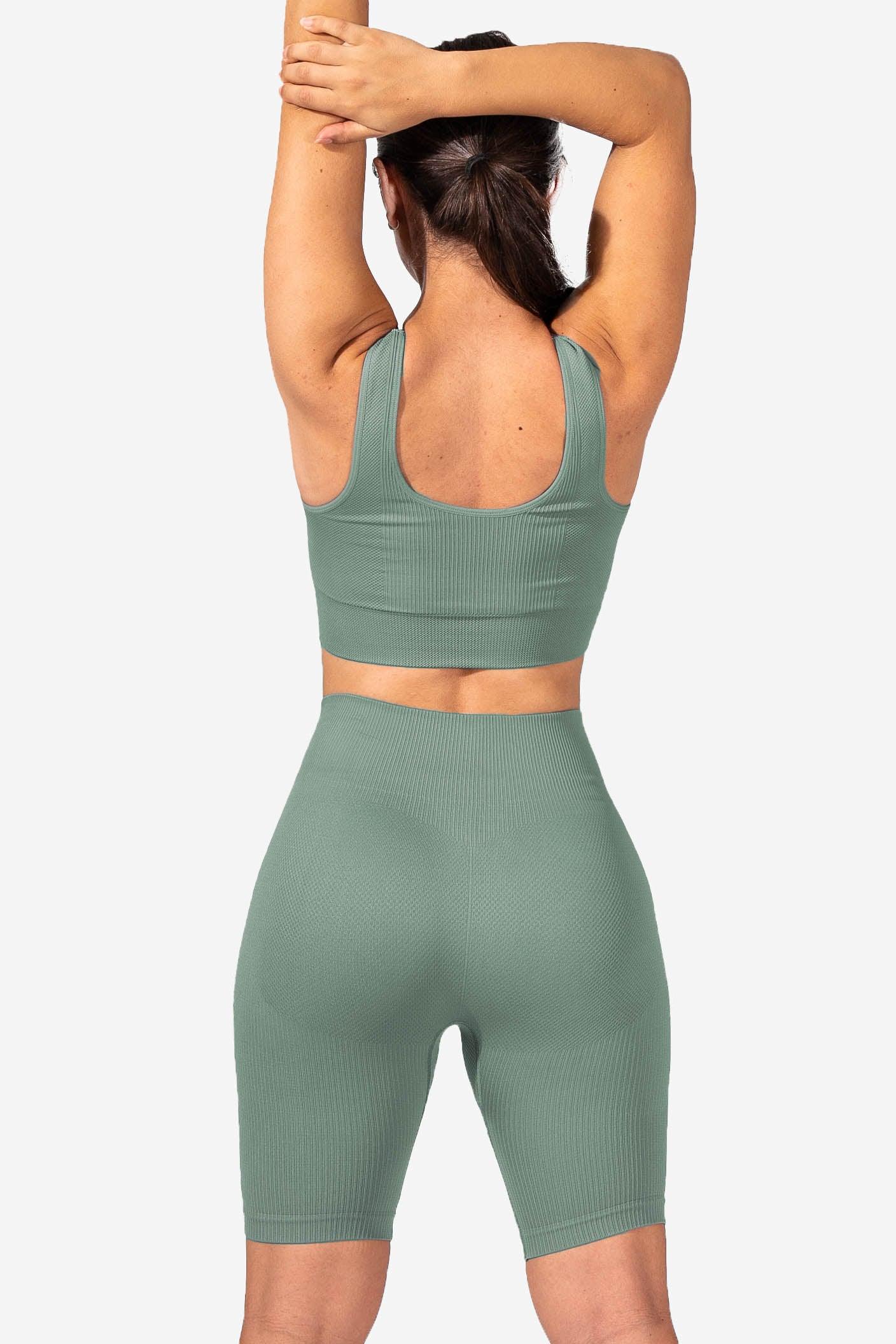 Ribbed Button Detailing Sports Bra - Teal (6567264026691)