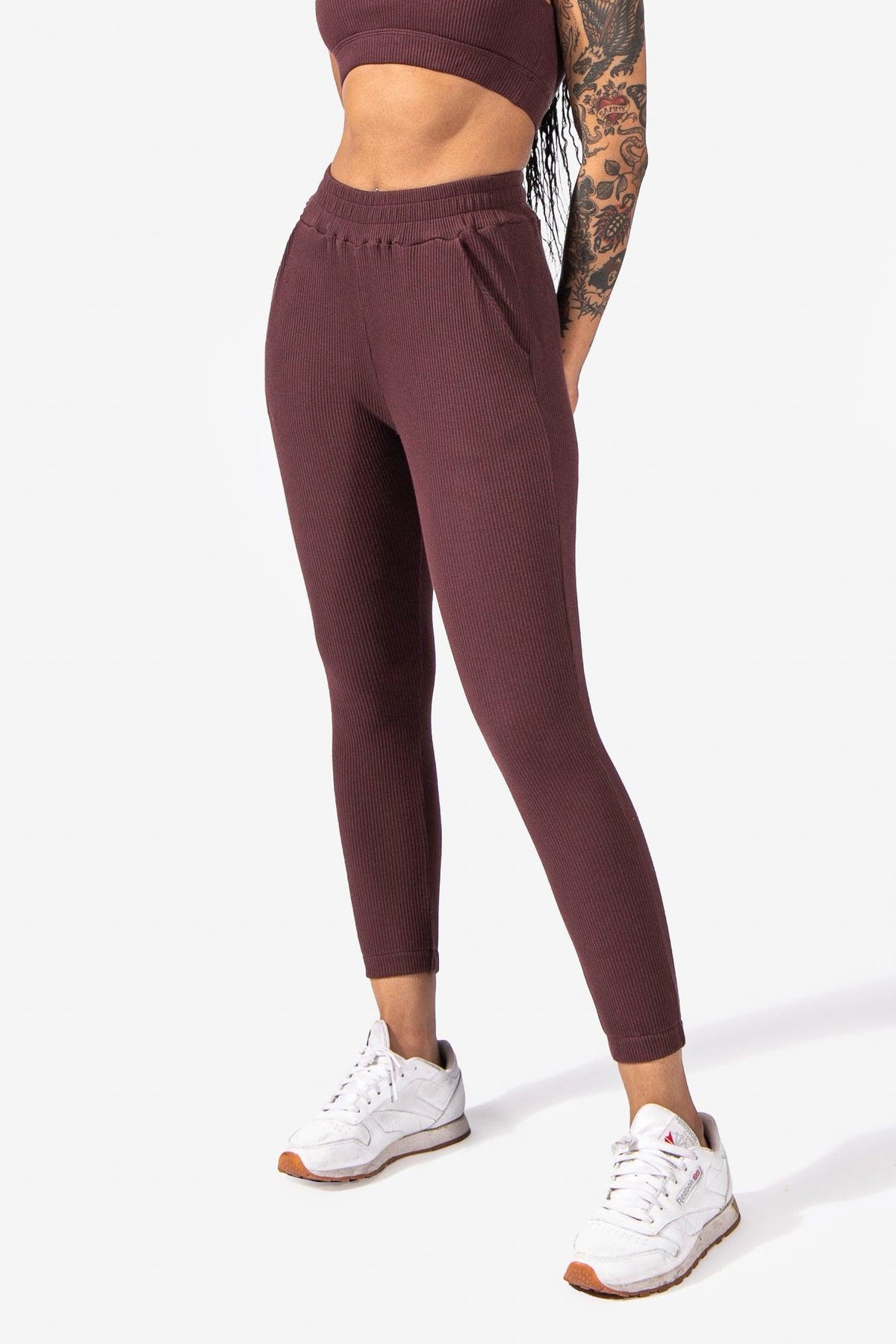 Ribbed Lounge Joggers with Pockets - Brown (6610109300803)