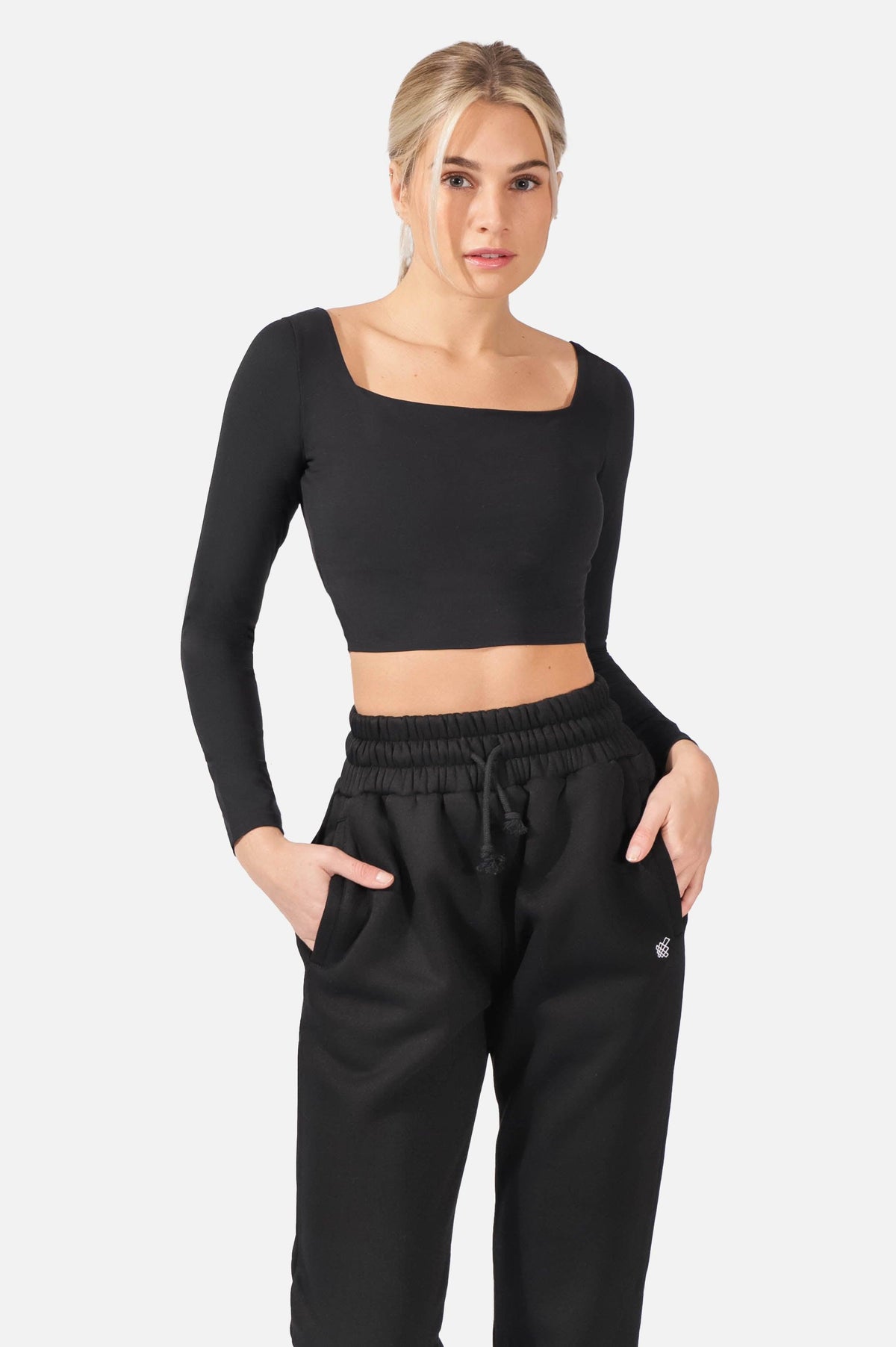 Parallel Square Neck Long Sleeve Crop Top - Black - Jed North Canada