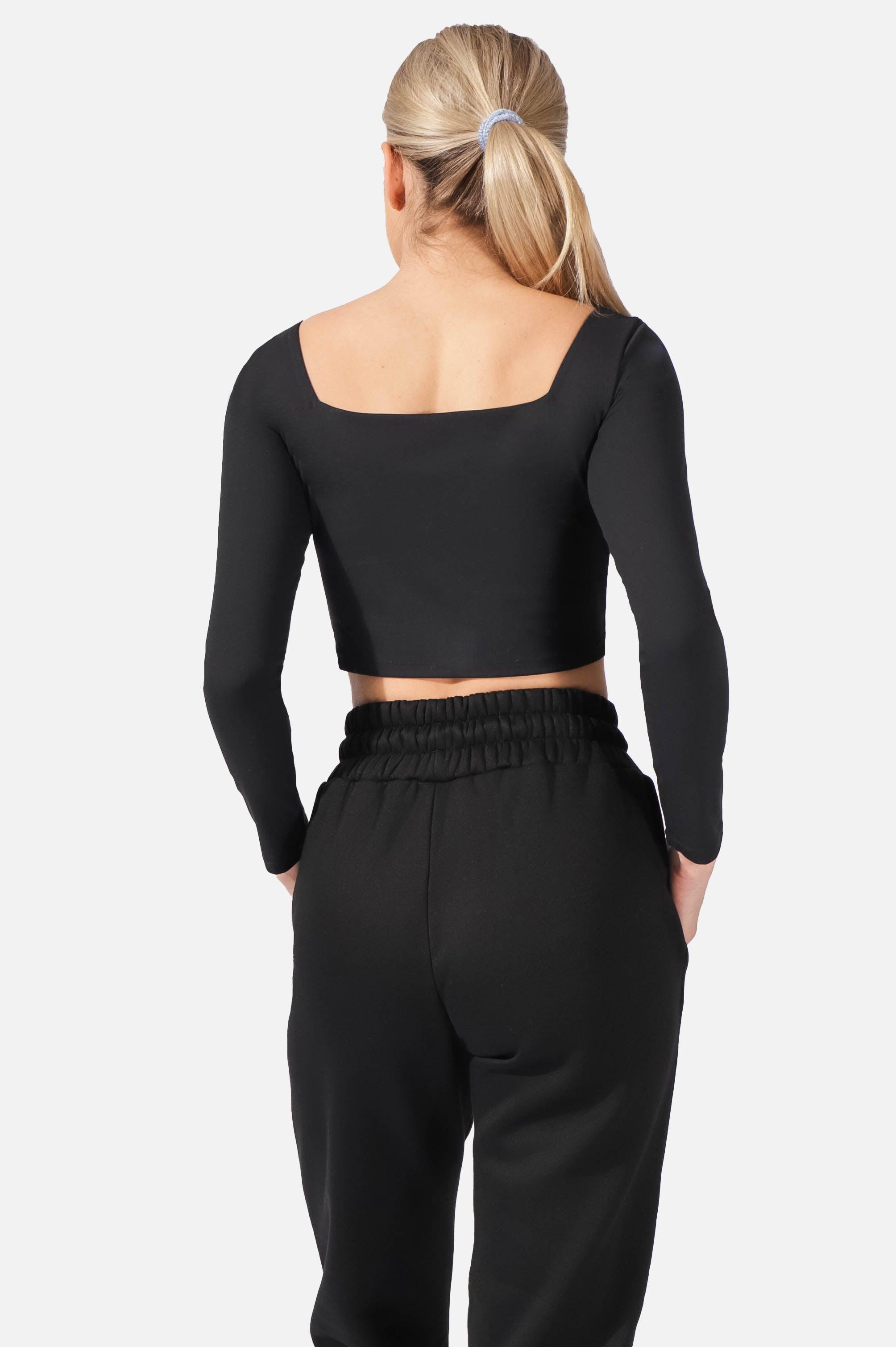 Parallel Square Neck Long Sleeve Crop Top - Black - Jed North Canada