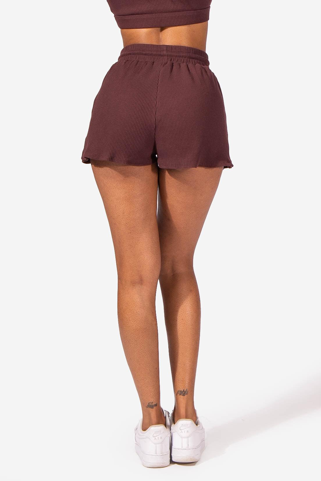Ribbed Flowy Summer Shorts With Pockets - Brown (6569729196099)