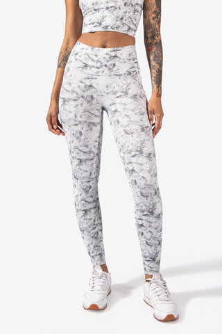 High Rise Double Brushed Leggings - Gray Tie Dye (6610101141571)