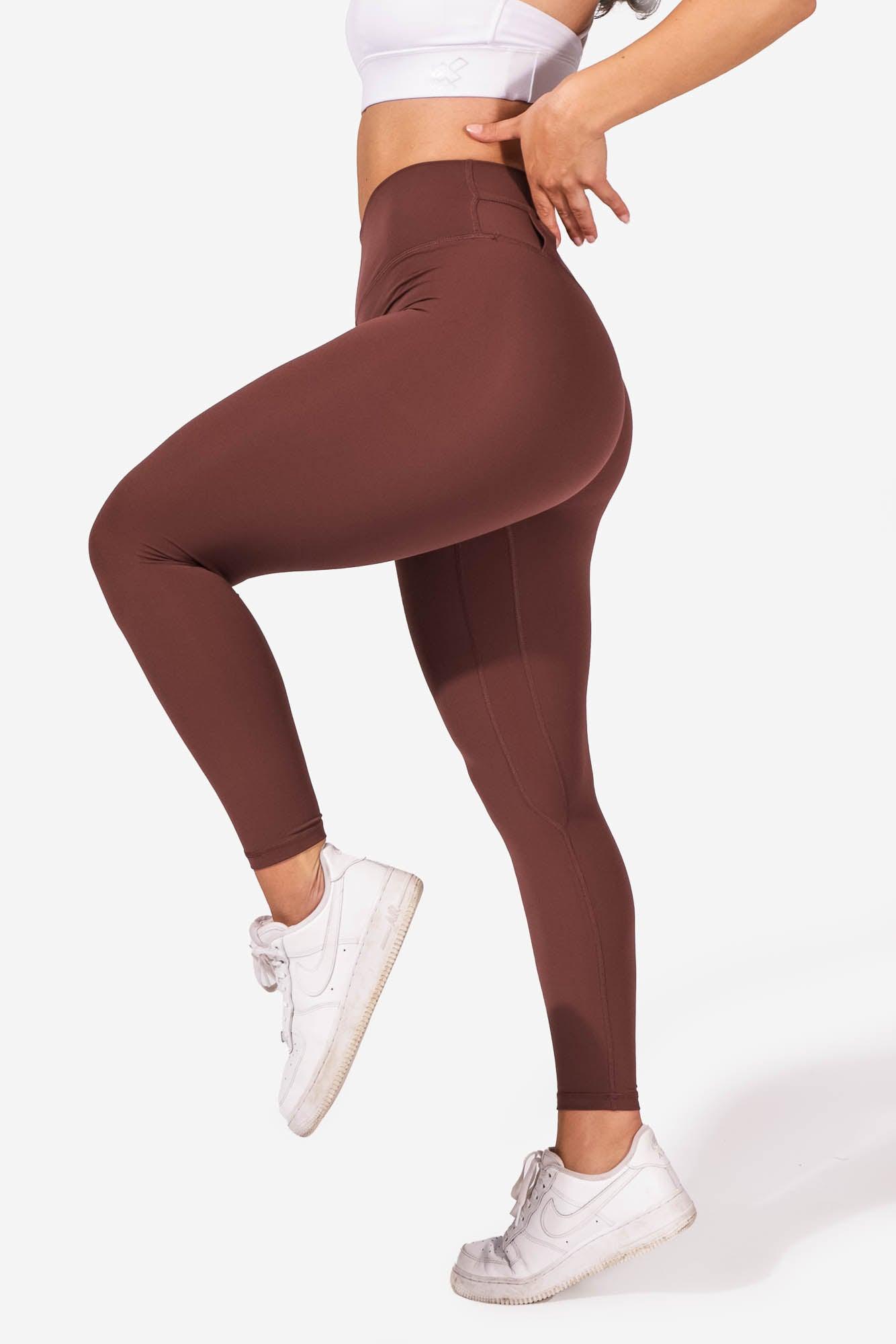 THREE-QUARTER LEGGINGS With Multiple Layered Hem and Beads Brown