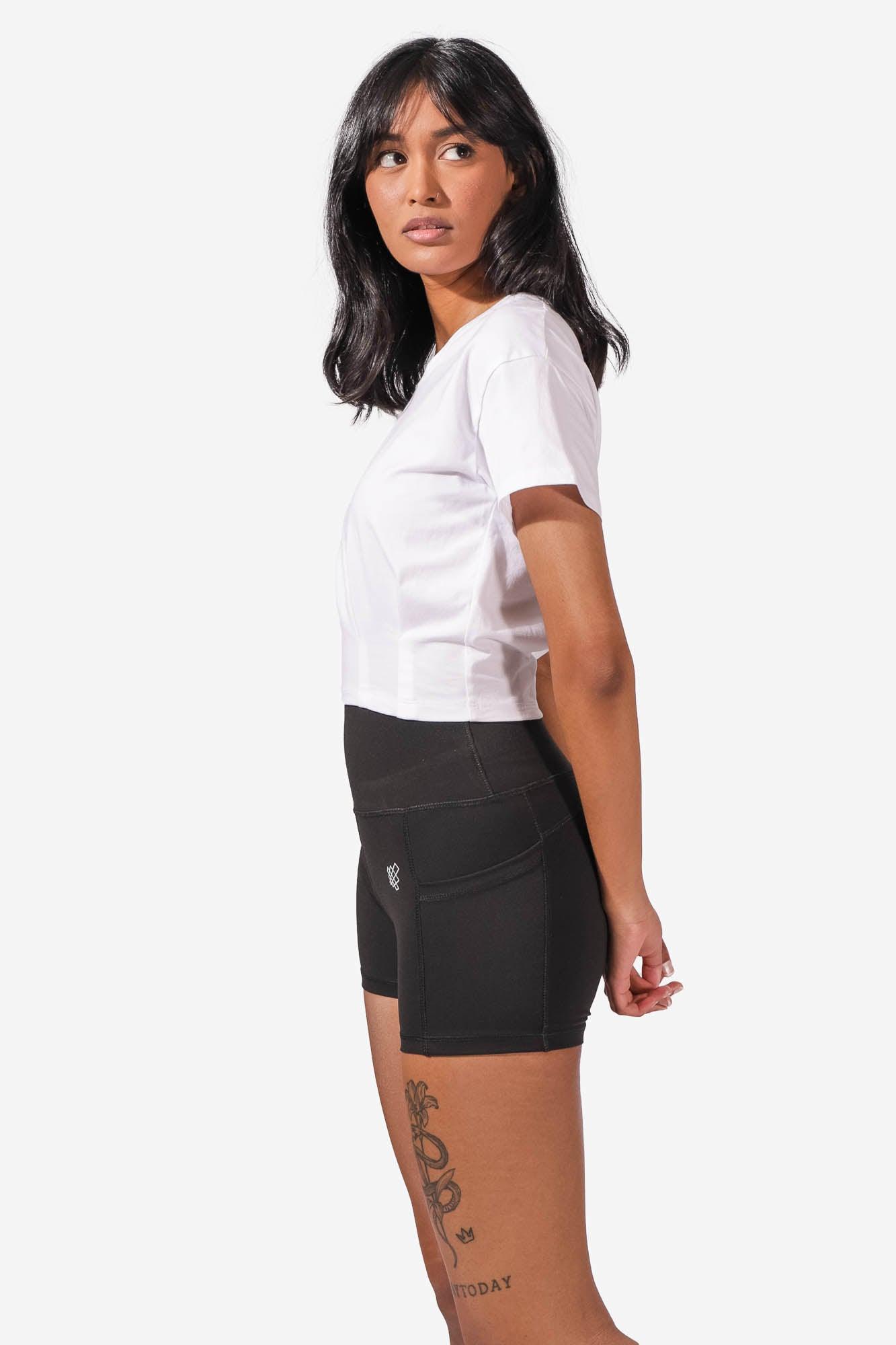 Pleated Hem Crop Top Short Sleeve T-Shirt - White (6580856979523)