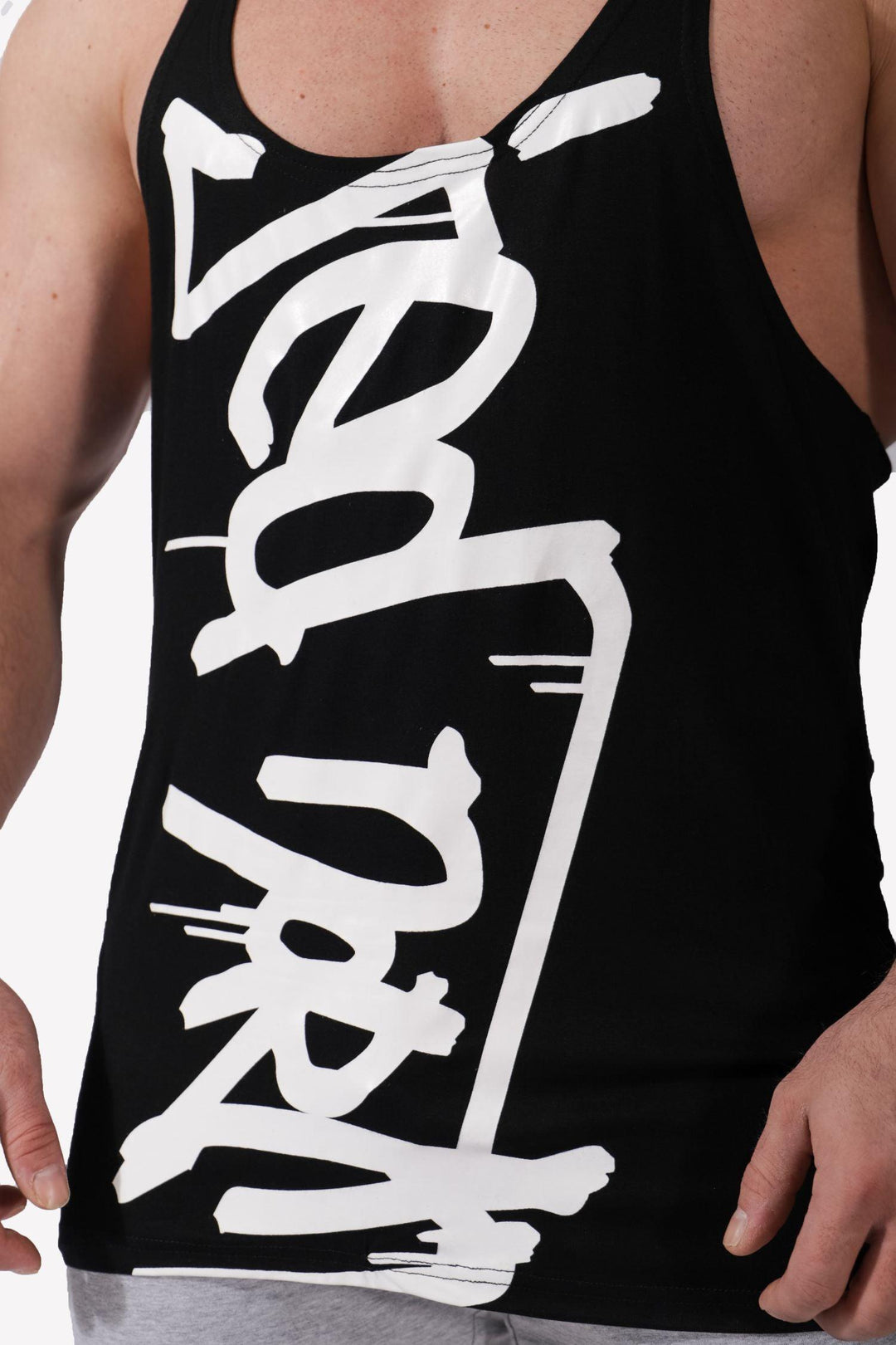 Classic Bodybuilding Racerback Stringer - Black w/ Logo - Jed North