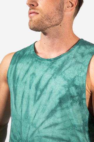 Men's Cut Off Sleeveless T Shirt - Tie Dye Green (1337530056751)
