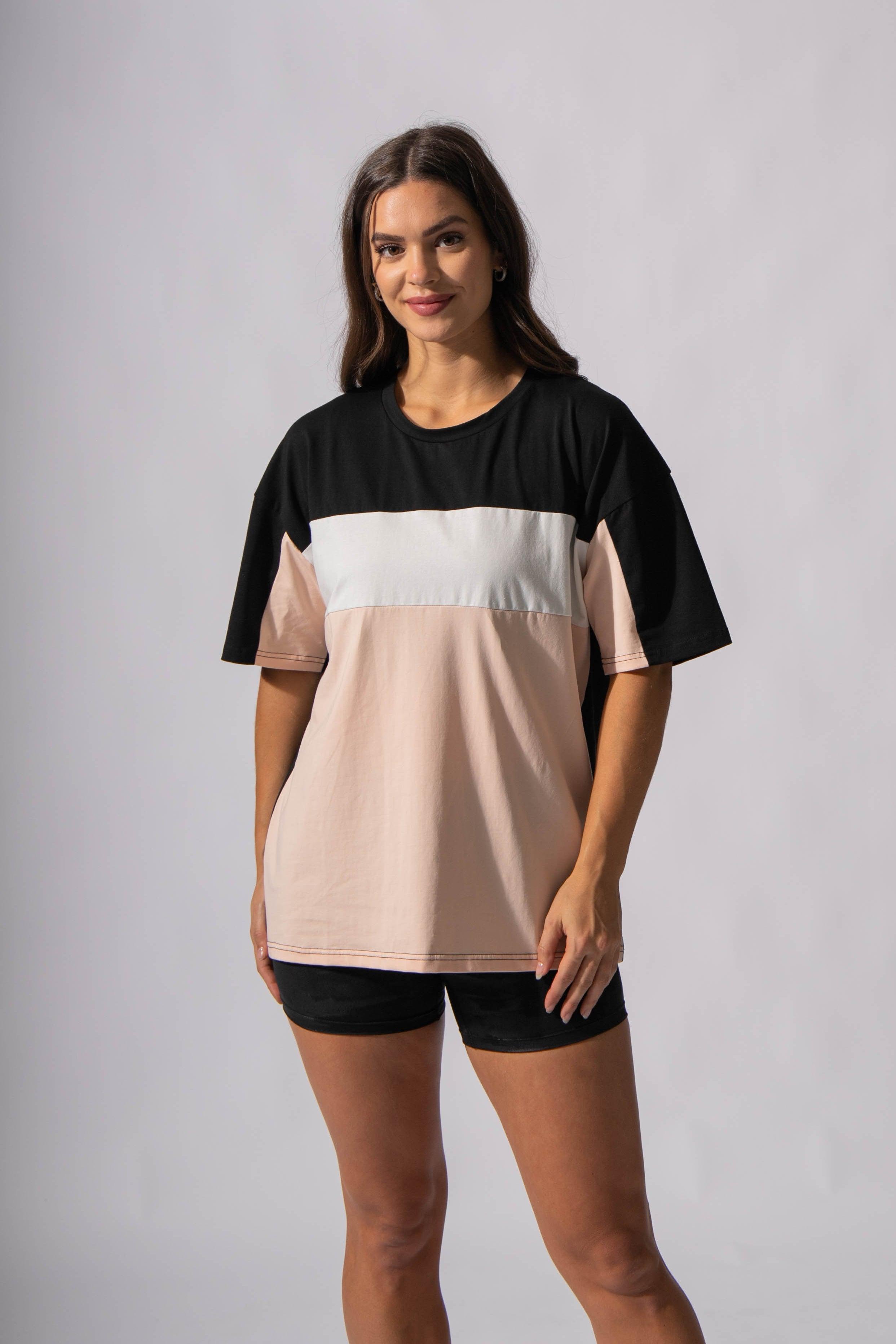 Women's Ultra-Soft Drop Shoulder Training Tee - Pink Stripe (6597769166915)