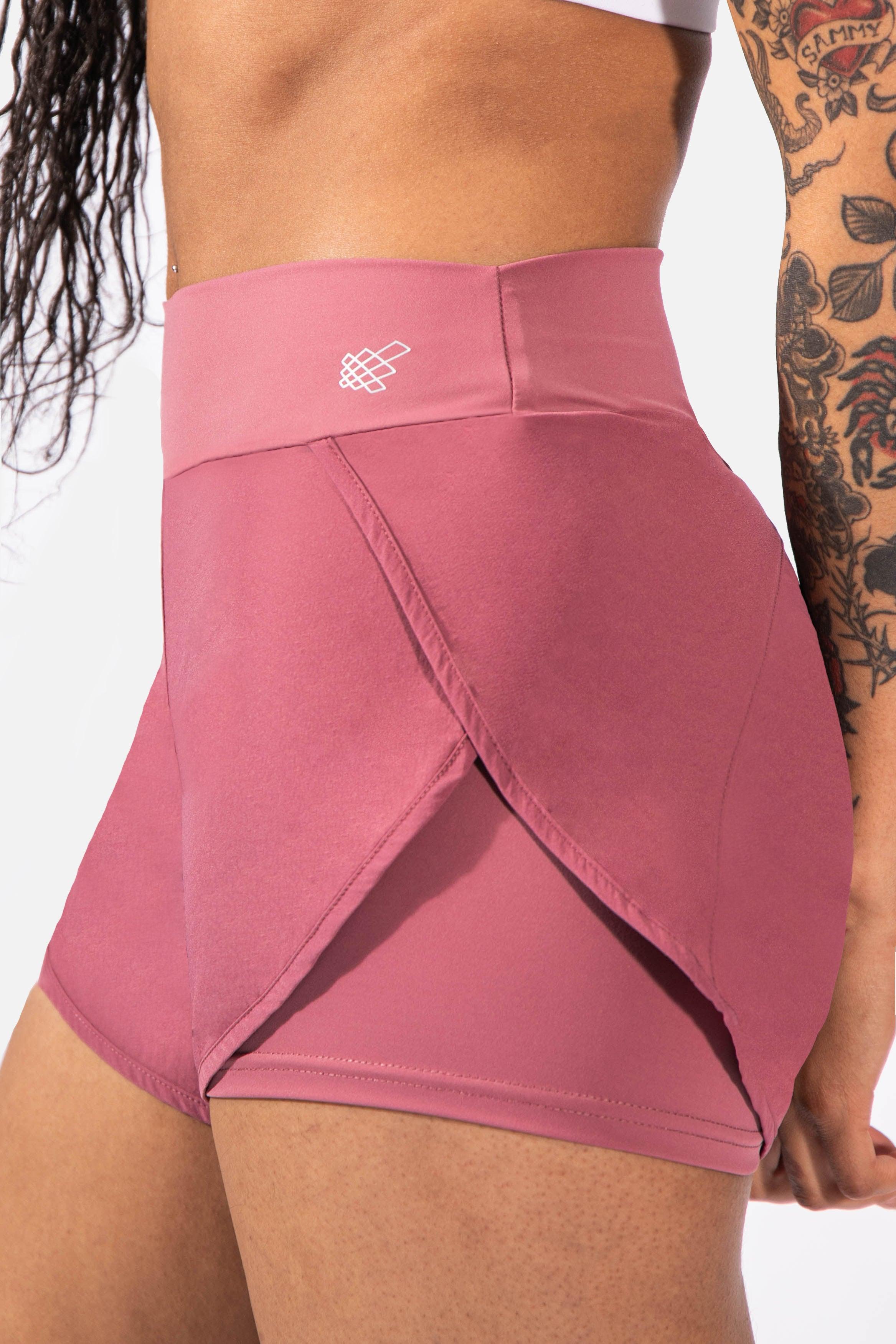 Women's 2 in 1 Tulip-hem Athletic Shorts - Pink (6597770051651)